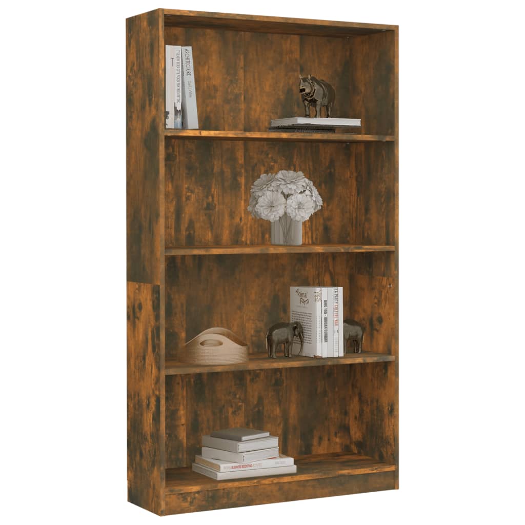 Bookcase 4 compartments smoked oak 80x24x142 cm wood material
