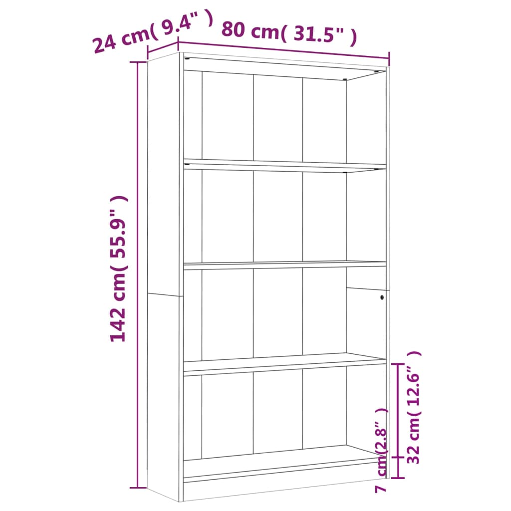 Bookcase 4 compartments smoked oak 80x24x142 cm wood material
