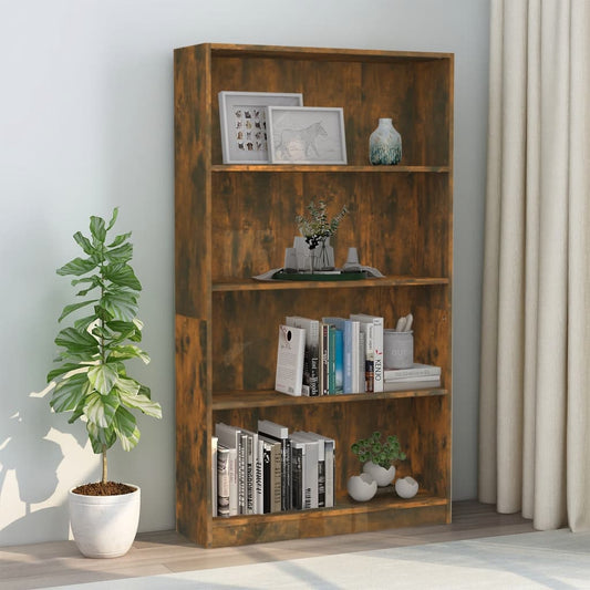 Bookcase 4 compartments smoked oak 80x24x142 cm wood material