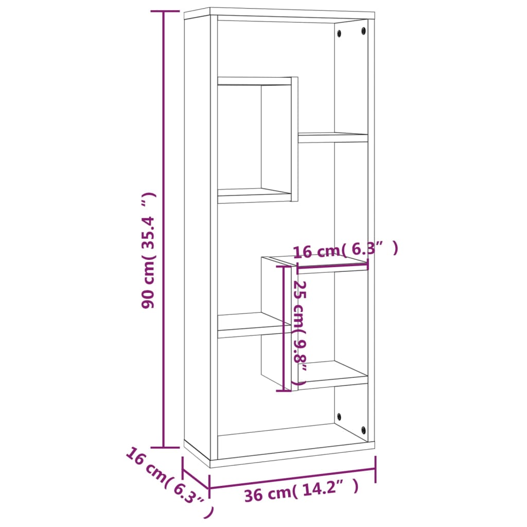 Étagère murale aspect chêne marron 36x16x90 cm en bois