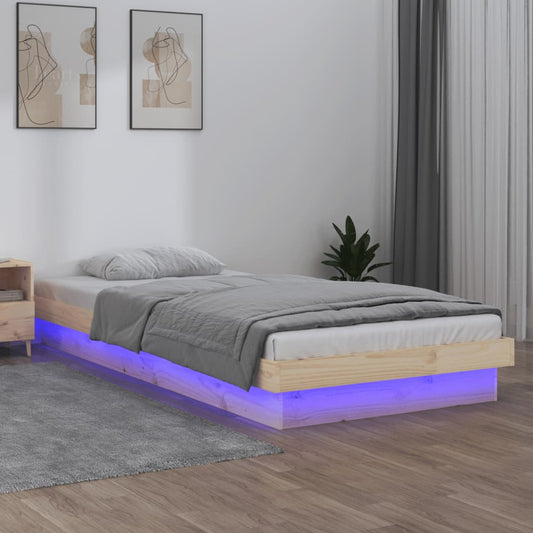 Lit en bois massif avec éclairage LED 100x200 cm