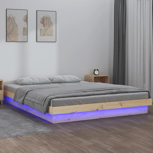 Lit en bois massif avec éclairage LED 140x200 cm