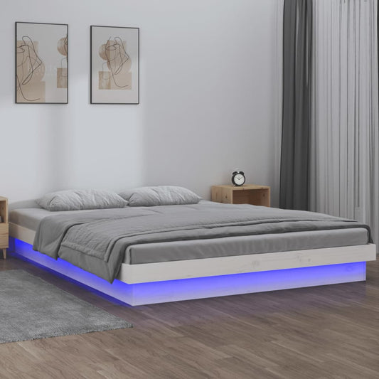 Lit en bois massif avec éclairage LED blanc 140x200 cm