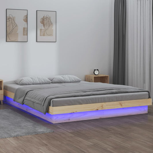 Lit en bois massif avec éclairage LED 200x200 cm massif