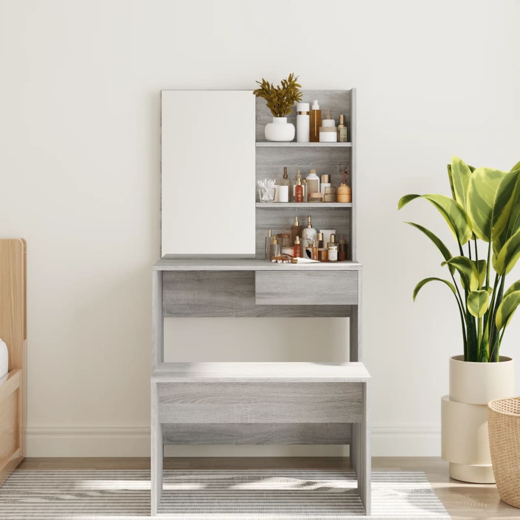 Dressing table with mirror Gray Sonoma 74.5x40x141 cm