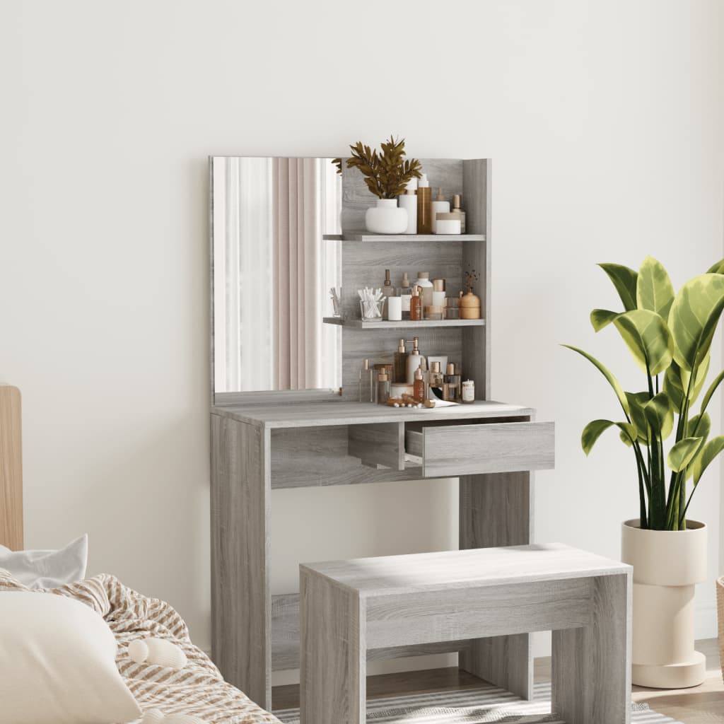 Dressing table with mirror Gray Sonoma 74.5x40x141 cm