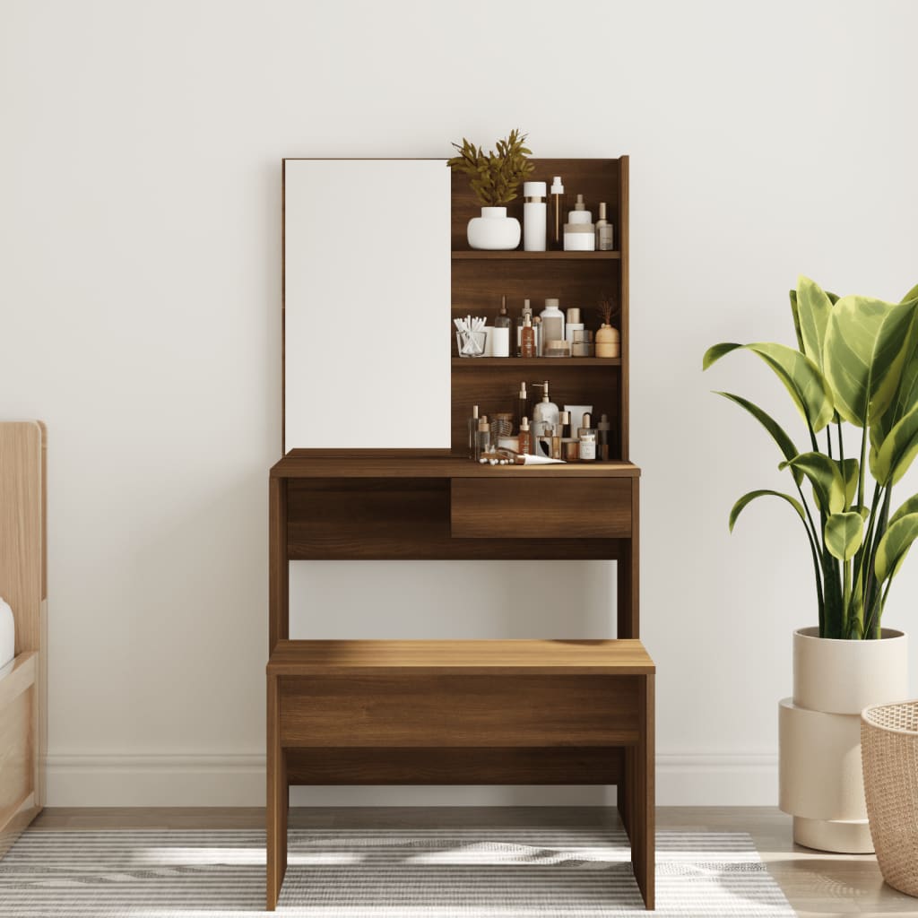 Dressing table with mirror brown oak 74.5x40x141 cm