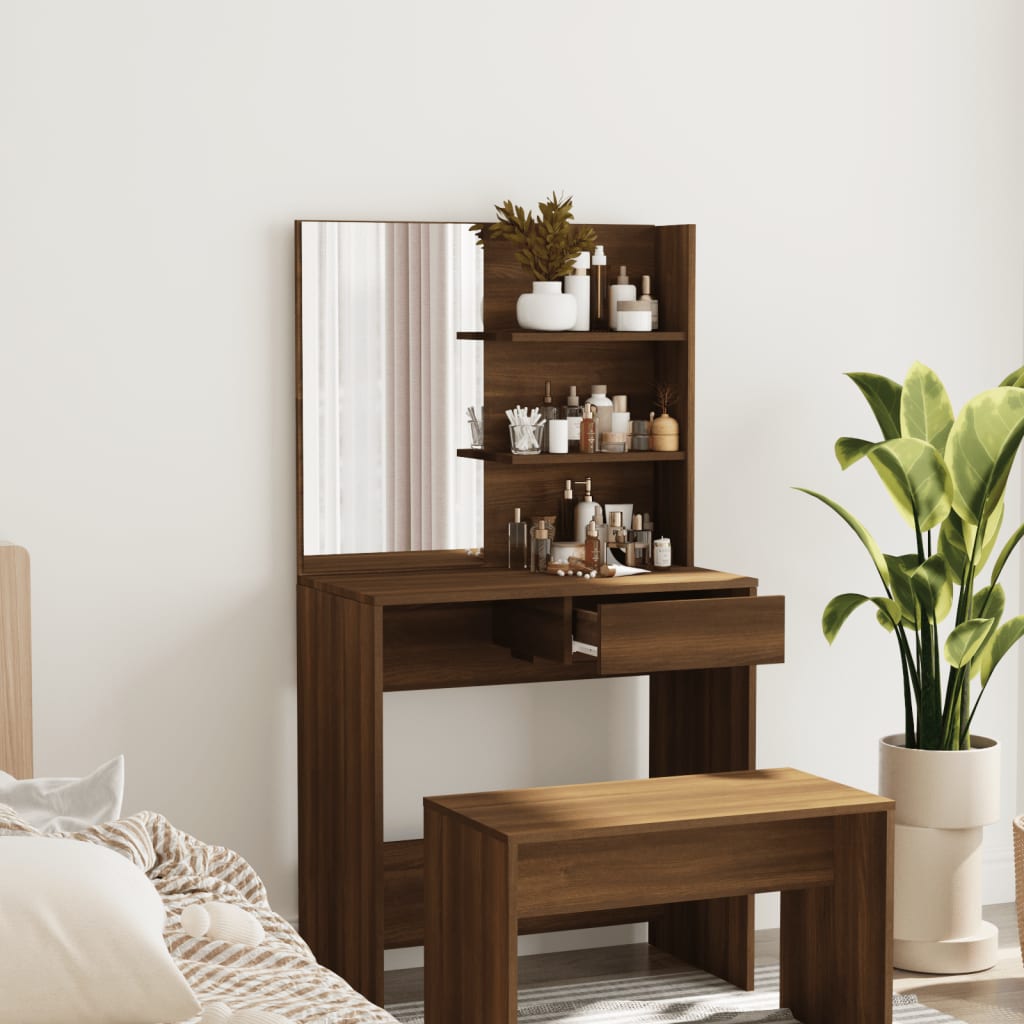 Dressing table with mirror brown oak 74.5x40x141 cm
