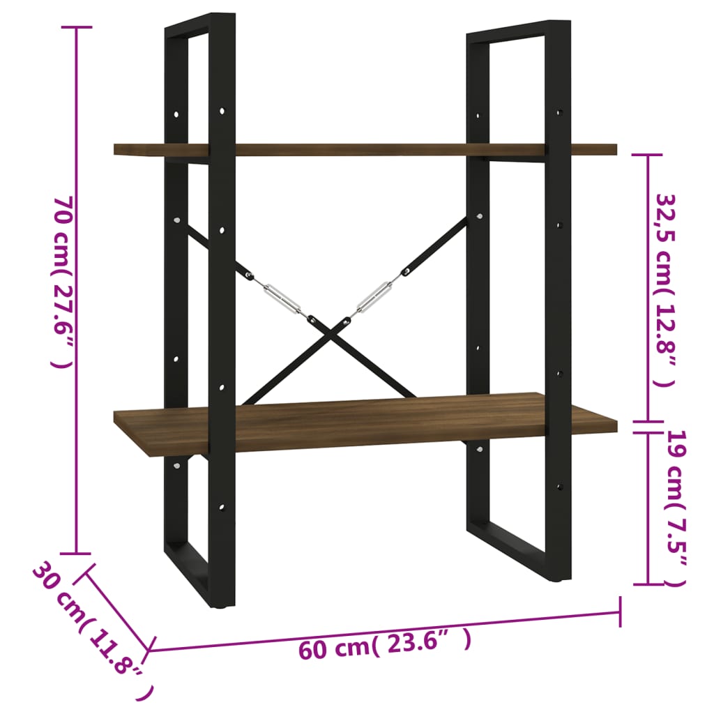 Bibliothèque 2 compartiments aspect chêne marron 60x30x70cm matière bois