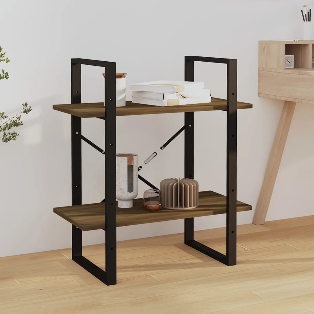 Bibliothèque 2 compartiments aspect chêne marron 60x30x70cm matière bois