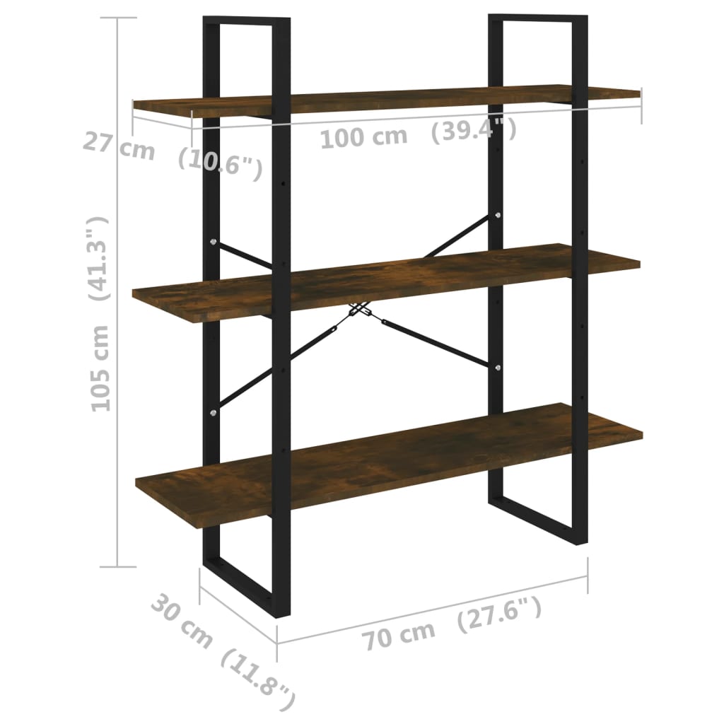 Bibliothèque chêne fumé 100x30x105 cm matière bois