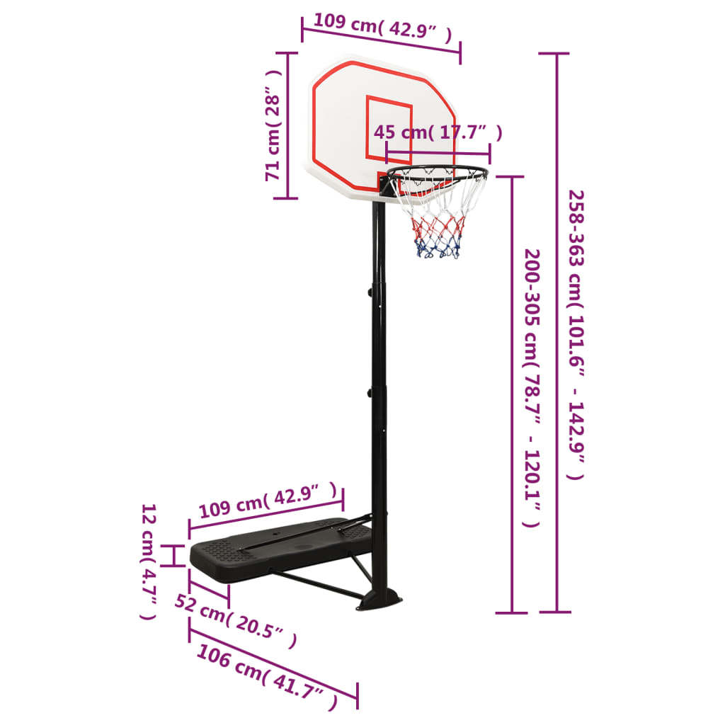 Basketball stand white 258-363 cm polyethylene
