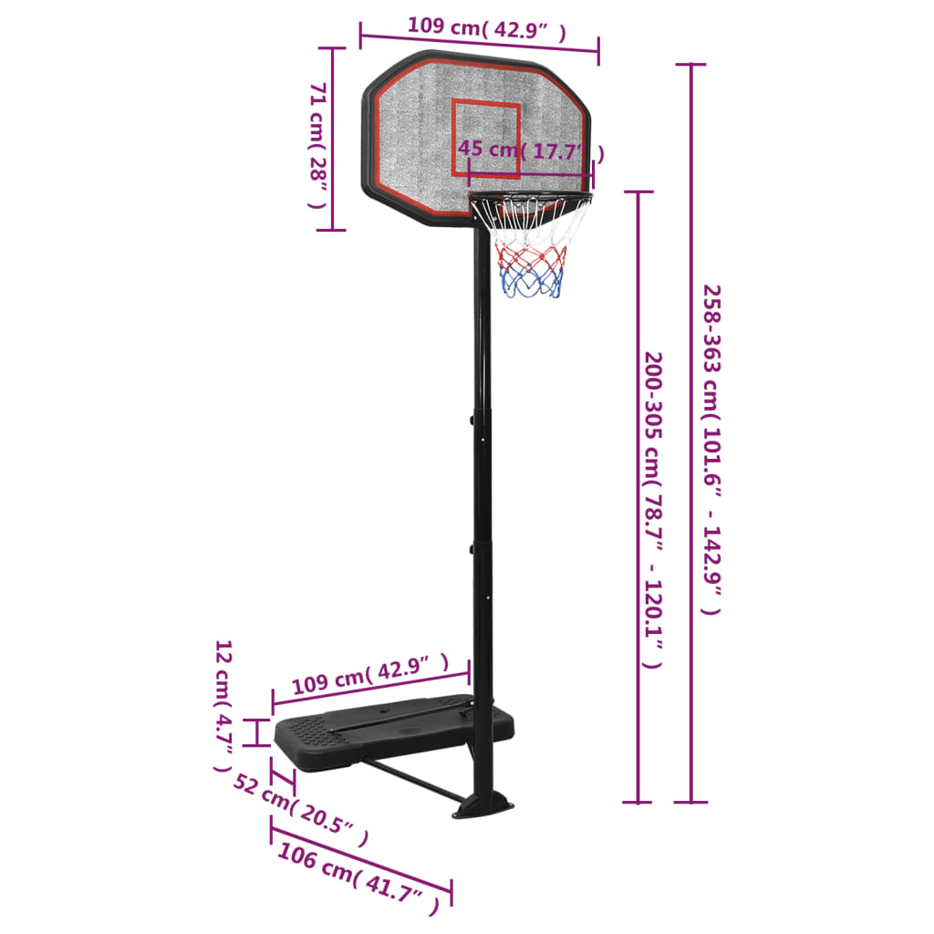 Support de basket noir 258-363 cm en polyéthylène