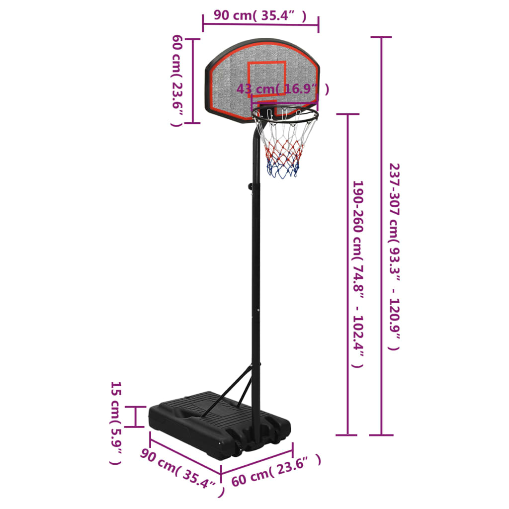 Basketball stand black 237-307 cm polyethylene
