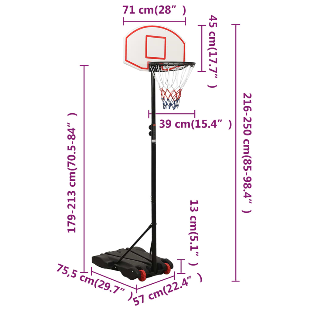 Support de basket blanc 216-250 cm en polyéthylène