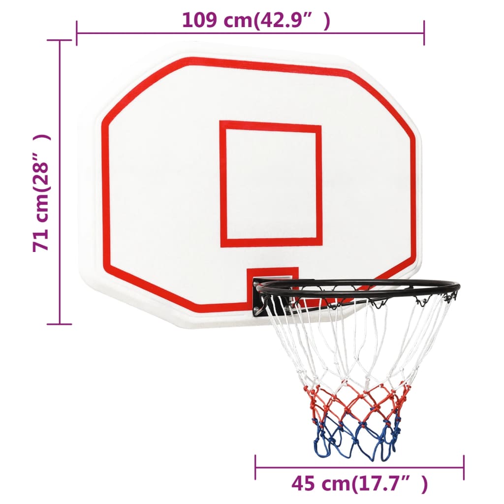 Basketball hoop white 109x71x3 cm polyethylene