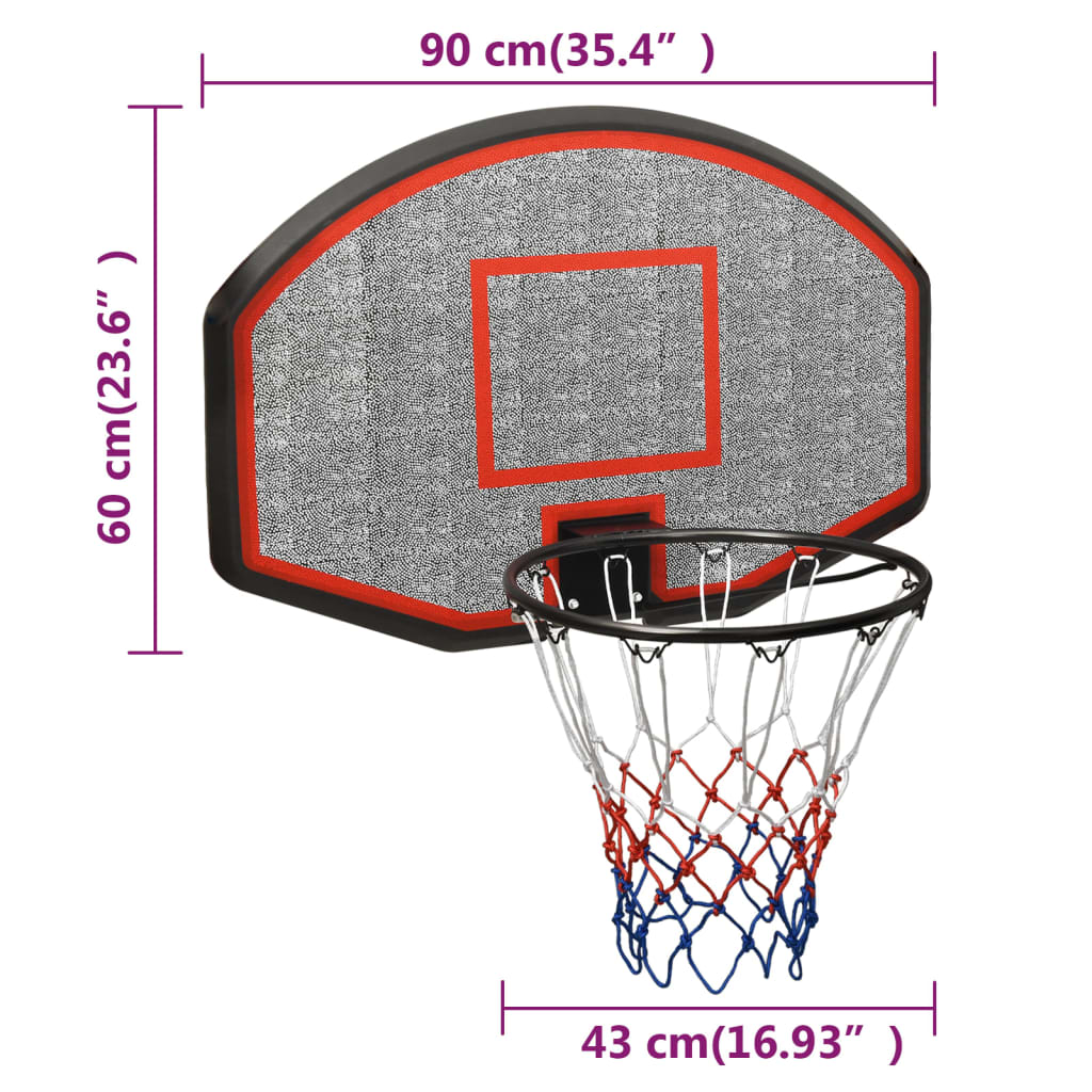 Basketball hoop black 90x60x2 cm polyethylene