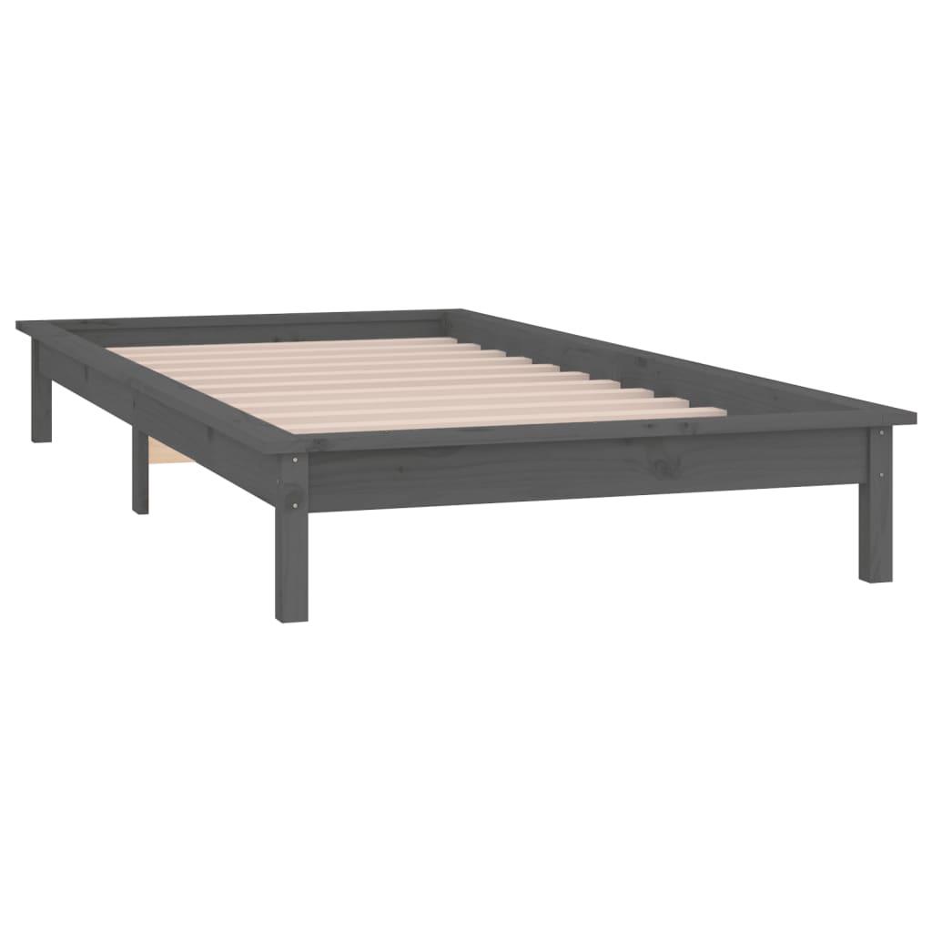 Lit en bois massif avec éclairage LED gris 90x200 cm