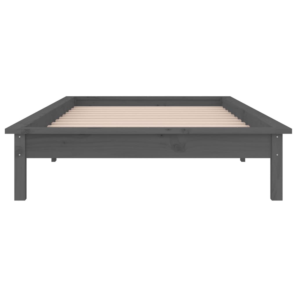 Lit en bois massif avec éclairage LED gris 90x200 cm