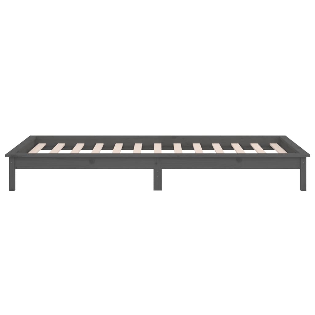 Lit en bois massif avec éclairage LED gris 90x200 cm
