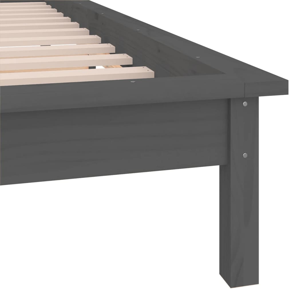 Lit en bois massif avec éclairage LED gris 90x200 cm