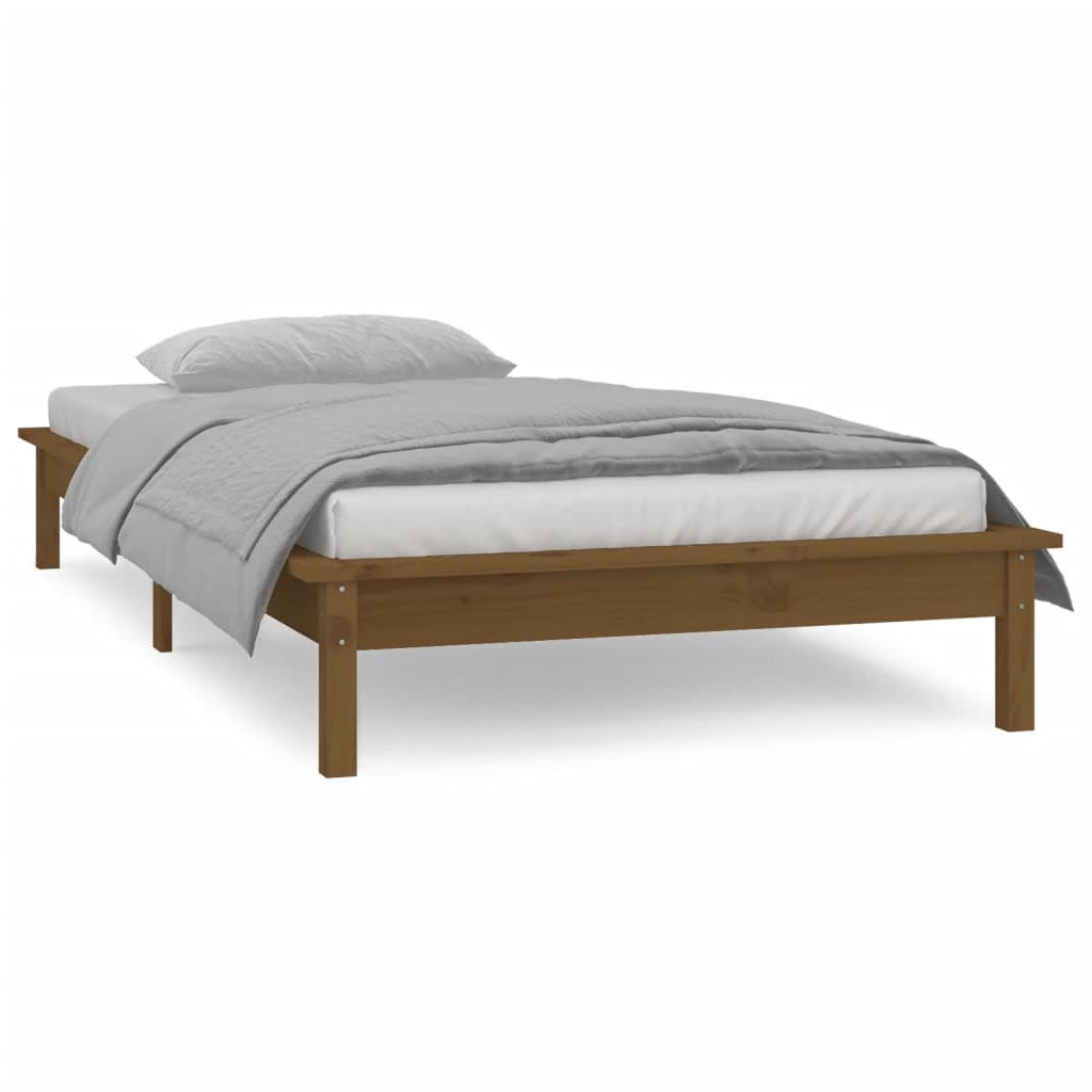 Lit en bois massif avec éclairage LED marron miel 90x200 cm