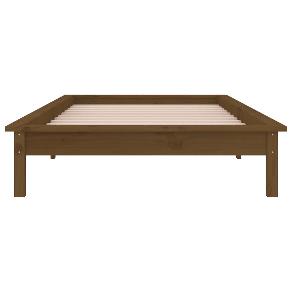 Lit en bois massif avec éclairage LED marron miel 90x200 cm