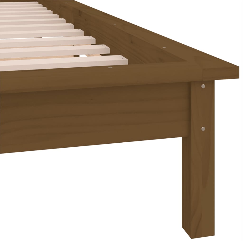 Lit en bois massif avec éclairage LED marron miel 90x200 cm