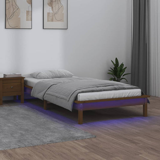 Lit en bois massif avec éclairage LED marron miel 90x200 cm