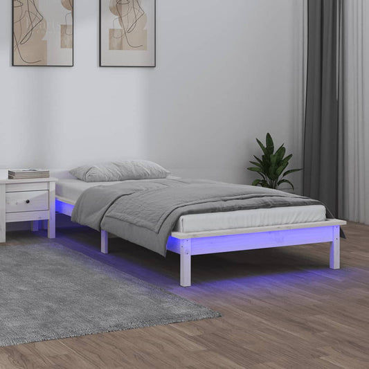 Lit en bois massif avec éclairage LED blanc 100x200 cm
