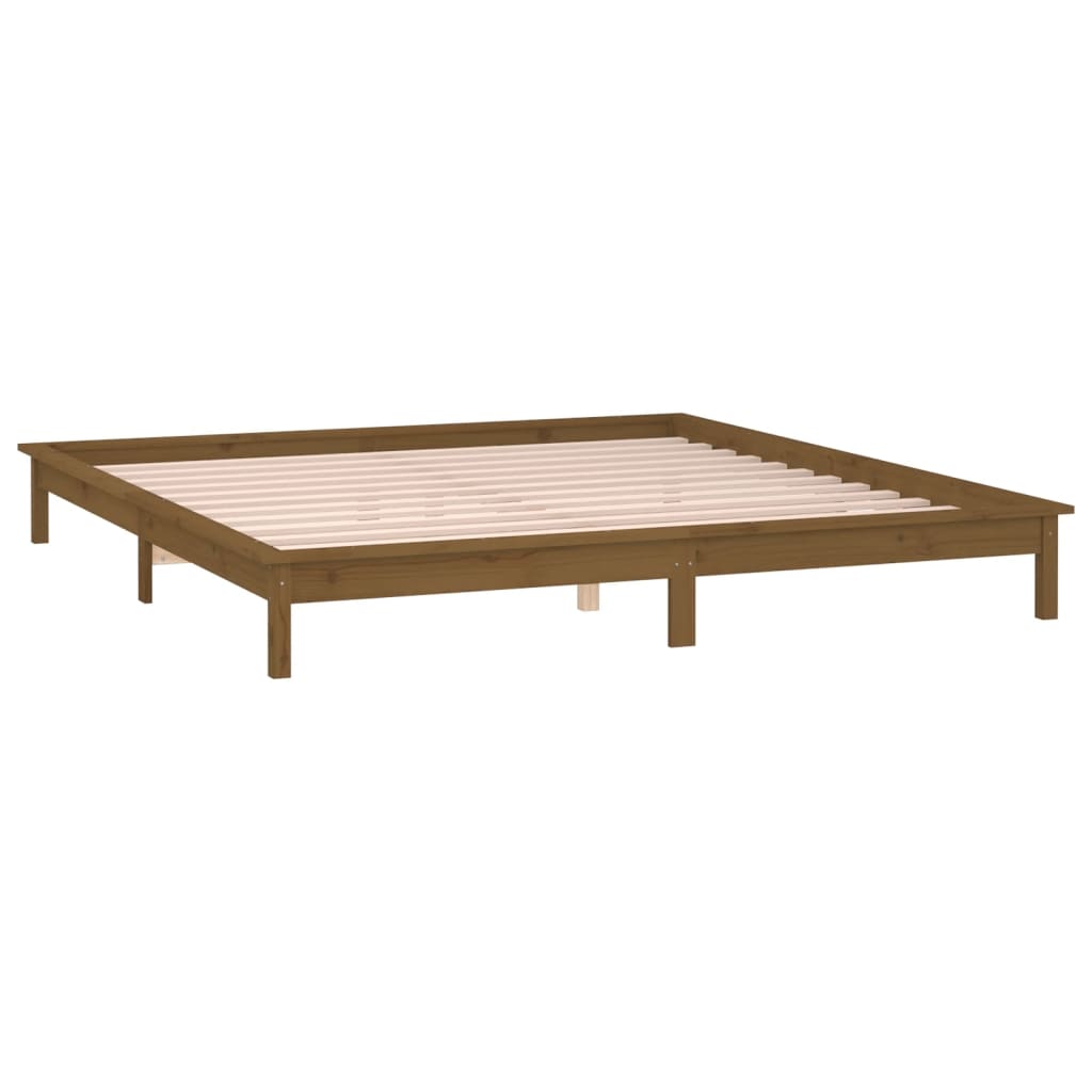 Lit en bois massif avec éclairage LED marron miel 200x200 cm