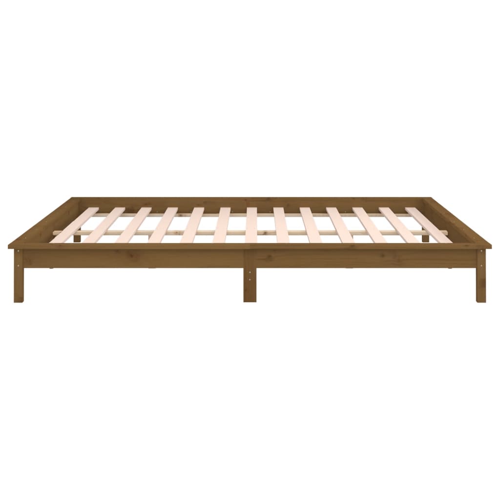 Lit en bois massif avec éclairage LED marron miel 200x200 cm