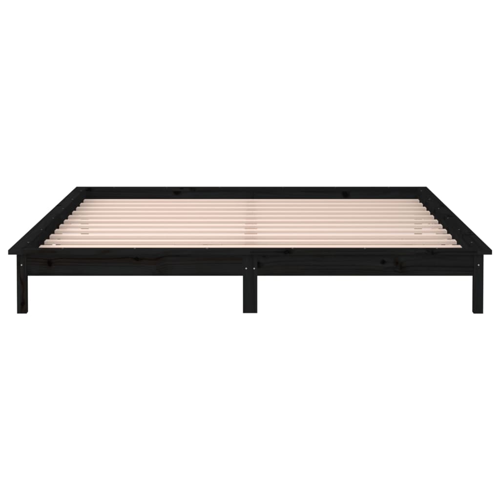 Lit en bois massif avec éclairage LED noir 200x200 cm
