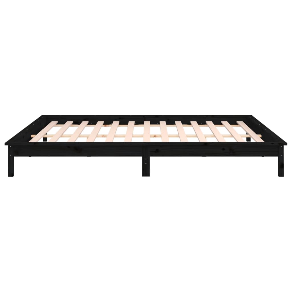 Lit en bois massif avec éclairage LED noir 200x200 cm