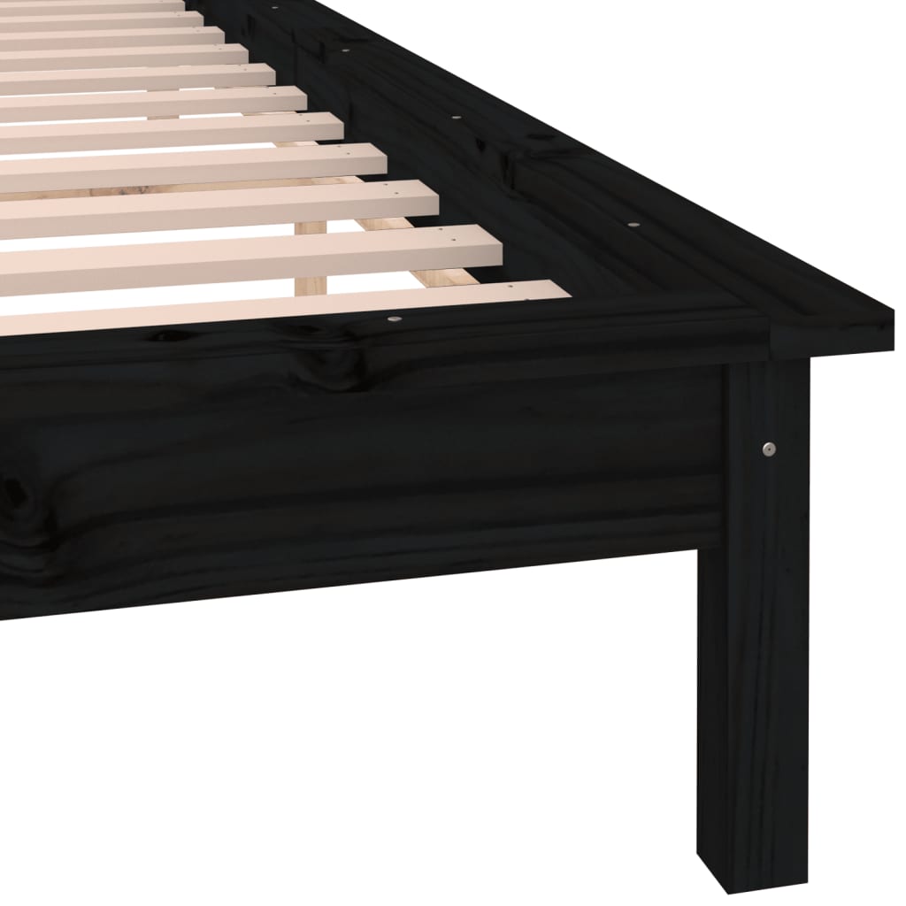 Lit en bois massif avec éclairage LED noir 200x200 cm