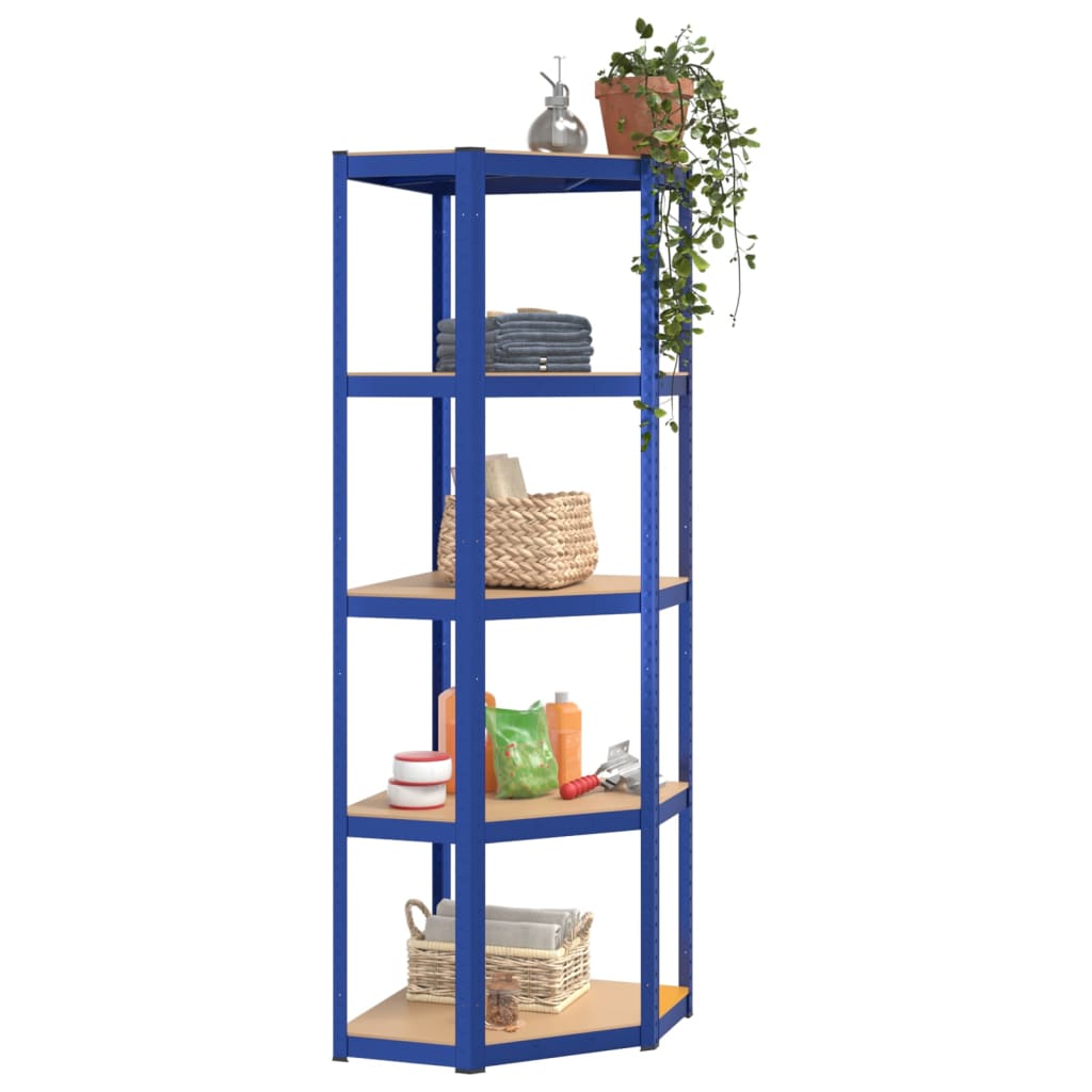 Corner shelf with 5 shelves blue steel &amp; wood material