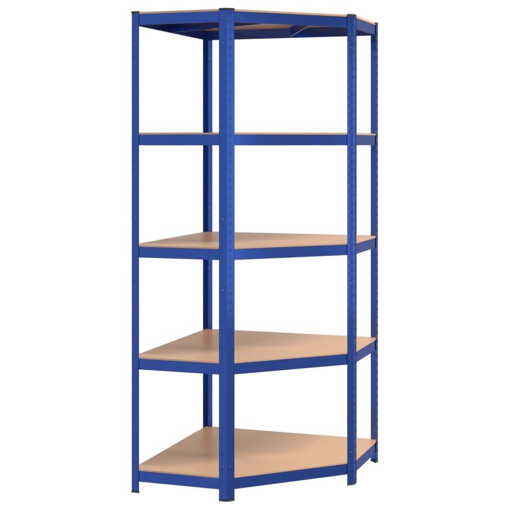 Corner shelf with 5 shelves blue steel &amp; wood material