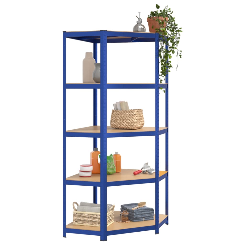 Corner shelf with 5 shelves blue steel &amp; wood material