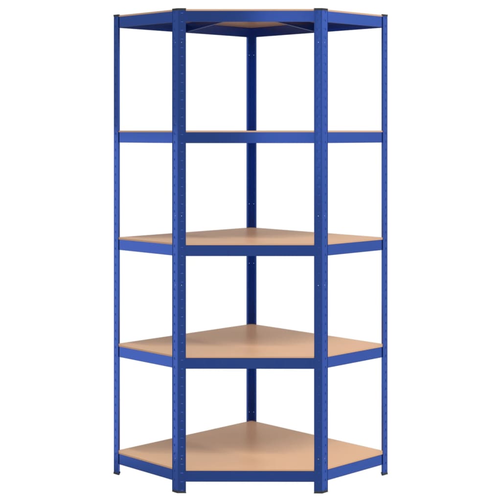 Corner shelf with 5 shelves blue steel &amp; wood material