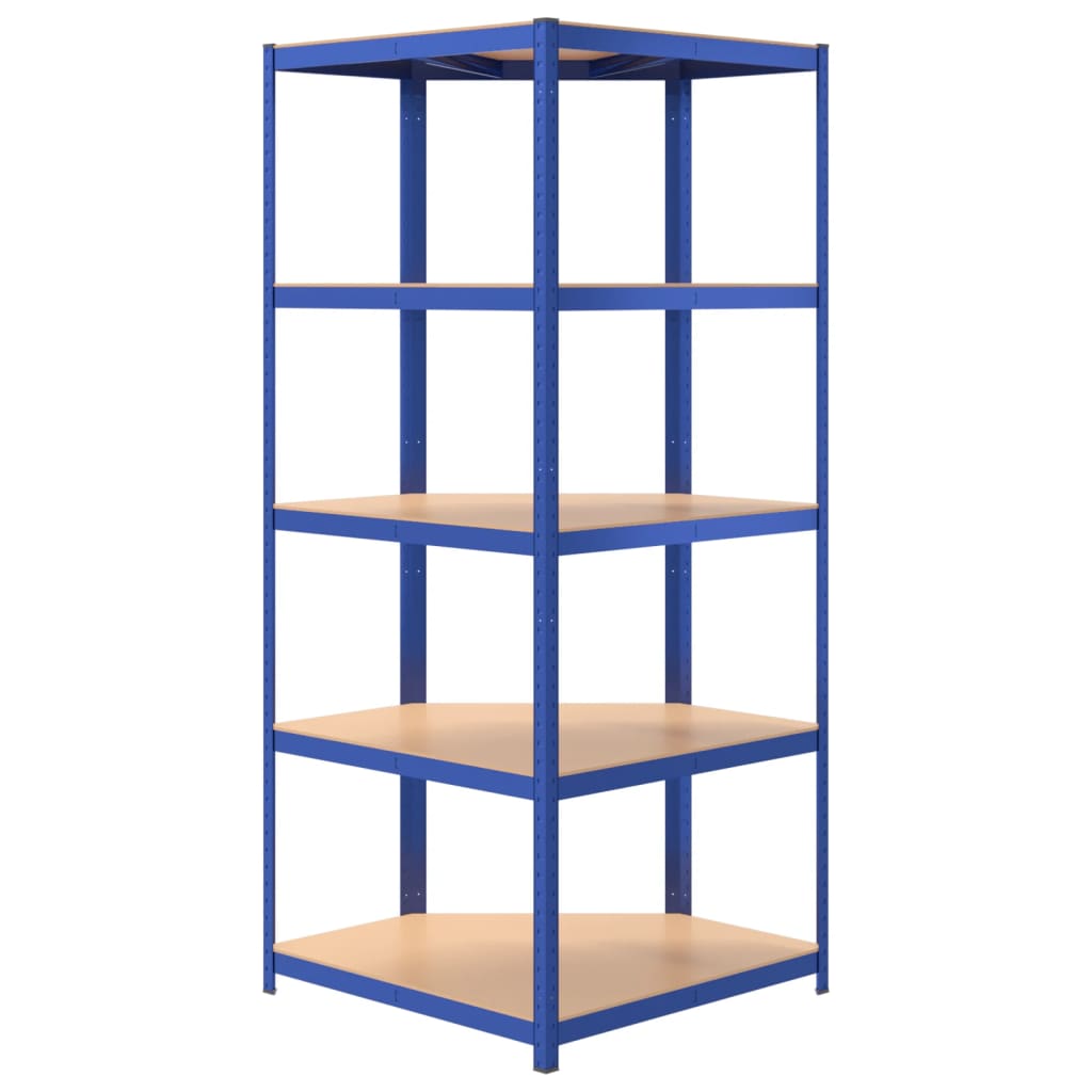 Corner shelf with 5 shelves blue steel &amp; wood material