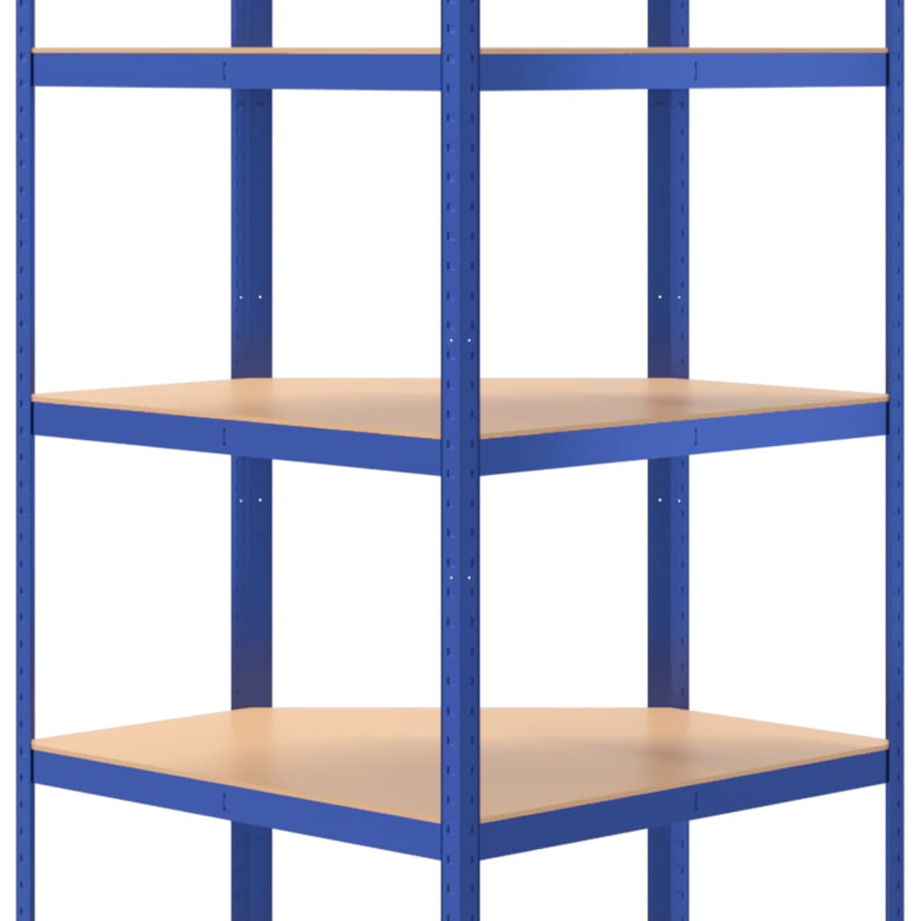 Corner shelf with 5 shelves blue steel &amp; wood material