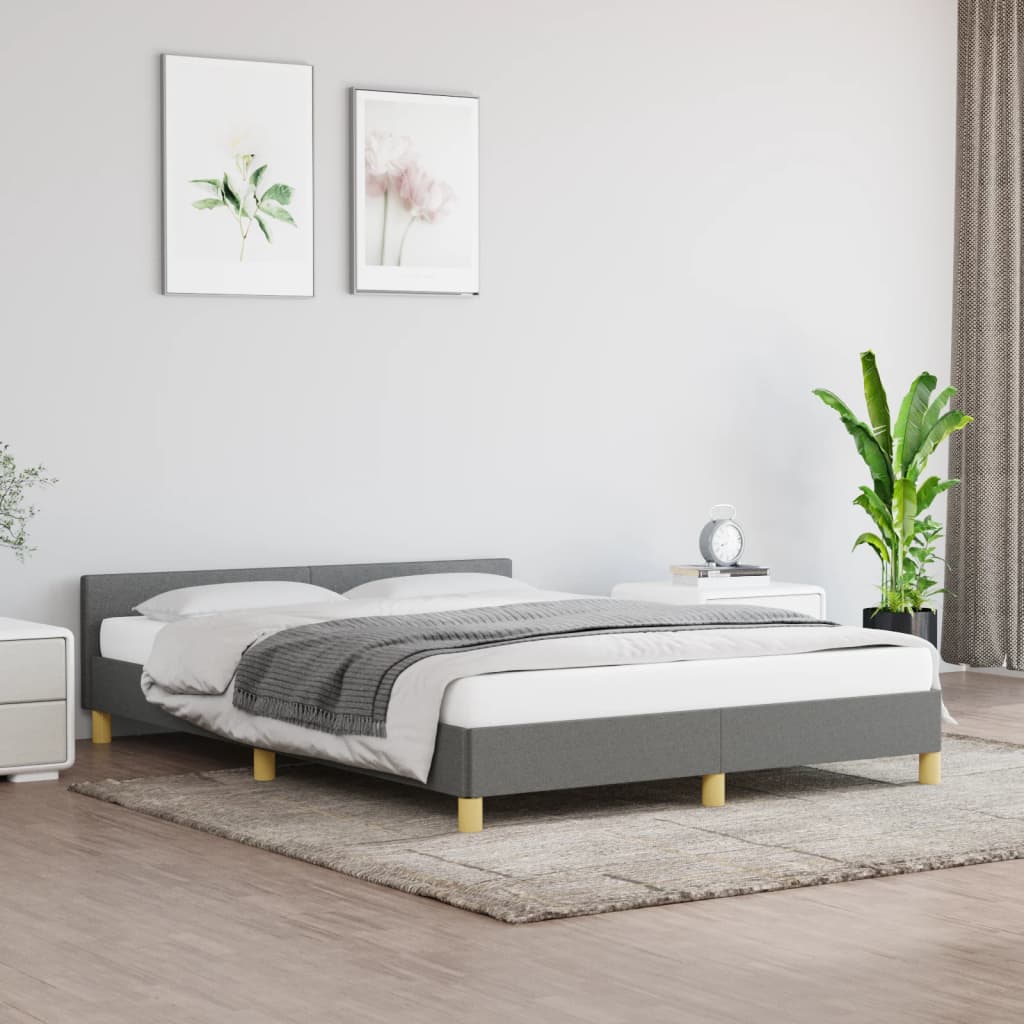 Bed frame with headboard dark gray 140x190 cm fabric