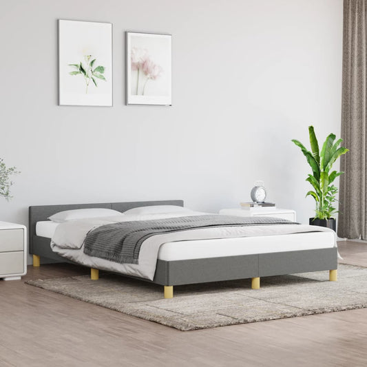 Bed frame with headboard dark gray 140x190 cm fabric
