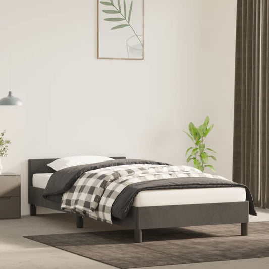 Bed frame with headboard dark gray 100x200 cm velvet