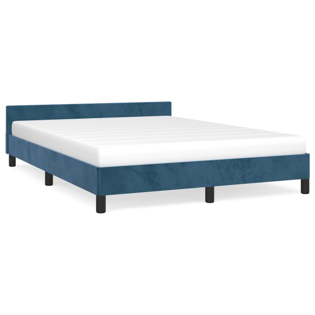 Bed frame with headboard dark blue 140x190 cm velvet