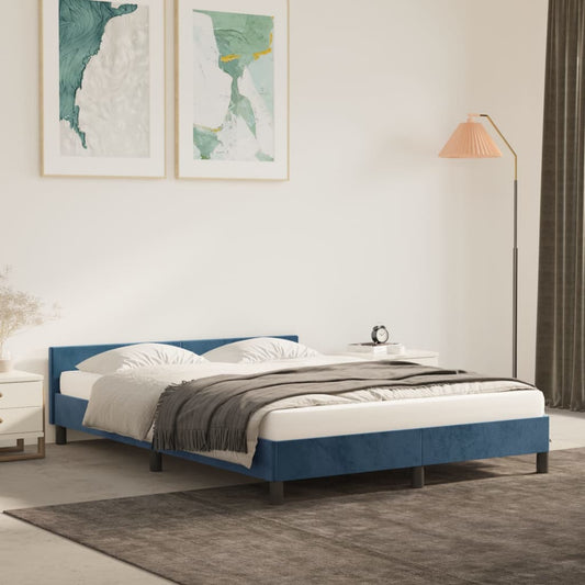 Bed frame with headboard dark blue 140x190 cm velvet