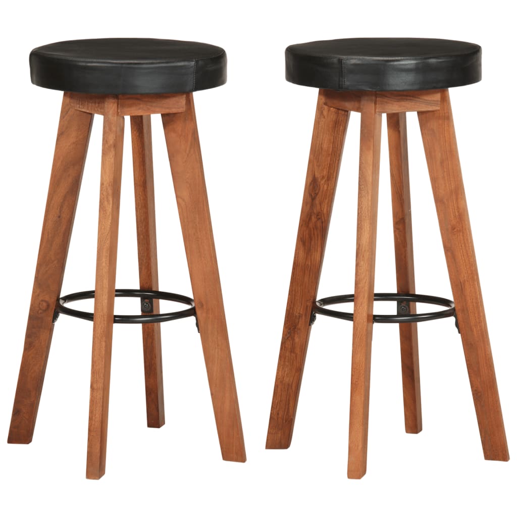 Bar stools 2 pieces. Real leather and solid acacia wood