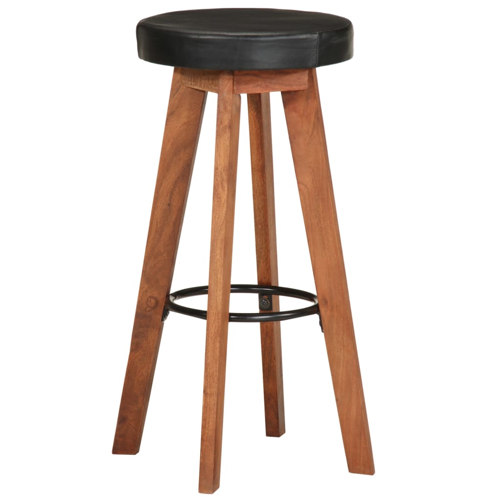 Bar stools 2 pieces. Real leather and solid acacia wood