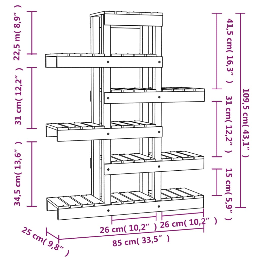 Plant stand grey 85x25x109,5 cm solid pine wood