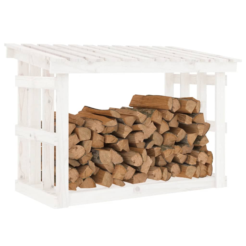 Firewood shelf white 108x64.5x77 cm solid pine wood
